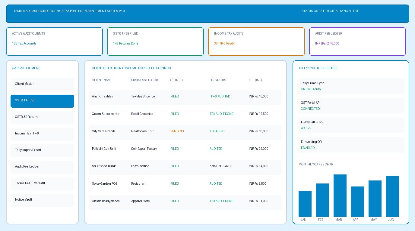 Tamil Nadu Auditor Office & CA Tax Management Software Dark Screenshot