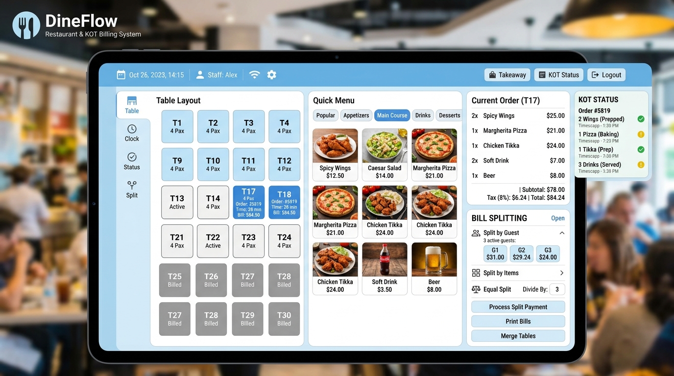 Restaurant POS Touchscreen Billing Software Dark Screenshot